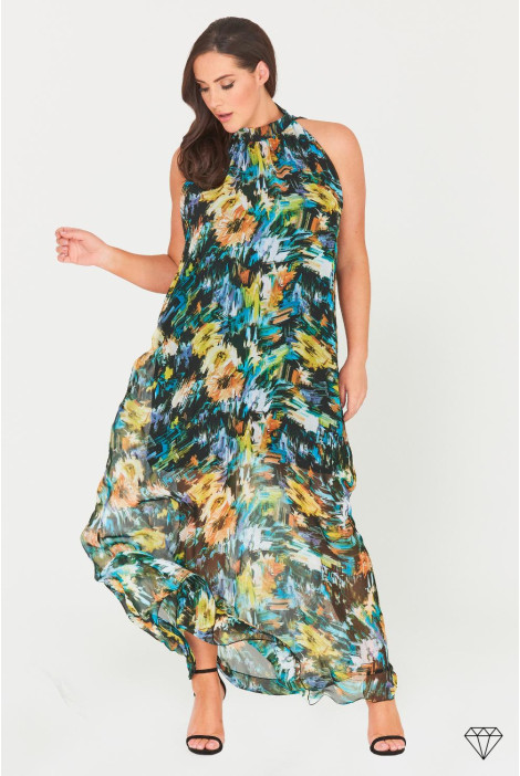 Elegantna poletna zelena ženska obleka za močnejše postave.